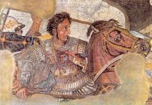Aleksandar Veliki na svom konju Bukefalu – detalj freske iz Pompeja